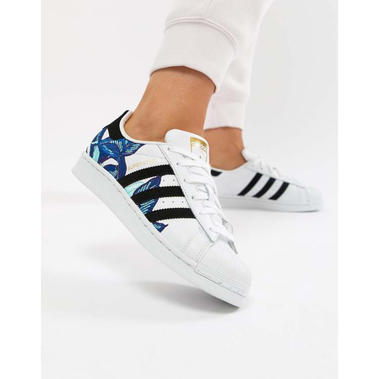 adidas Originals Superstar Trainers In White With Embroidery