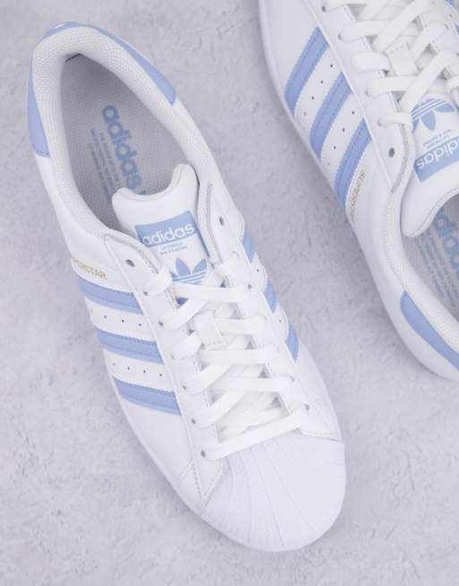 Adidas light blue shop and white shoes