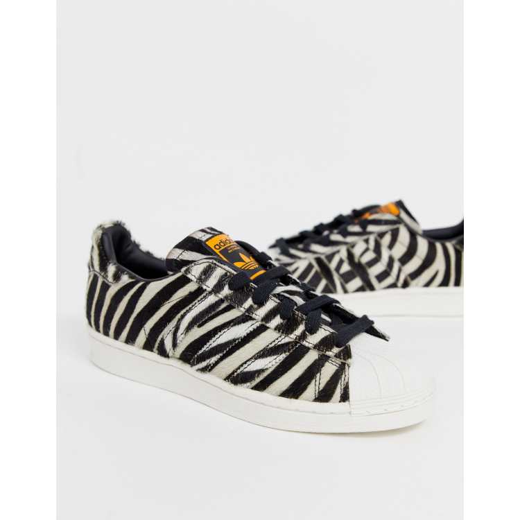 Adidas originals superstar trainers in zebra print sale
