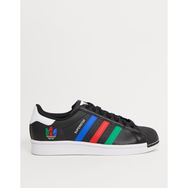 adidas Originals Superstar trainers with 3D multicolour trefoil in black