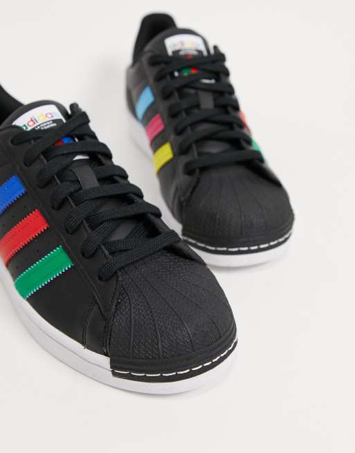 Adidas Originals Superstar Trainers With 3d Multicolour Trefoil In Black Asos