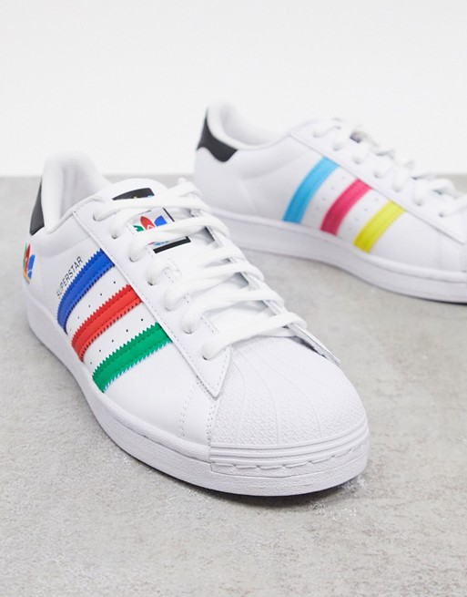 adidas Originals Superstar trainers with multicolour trefoil in white