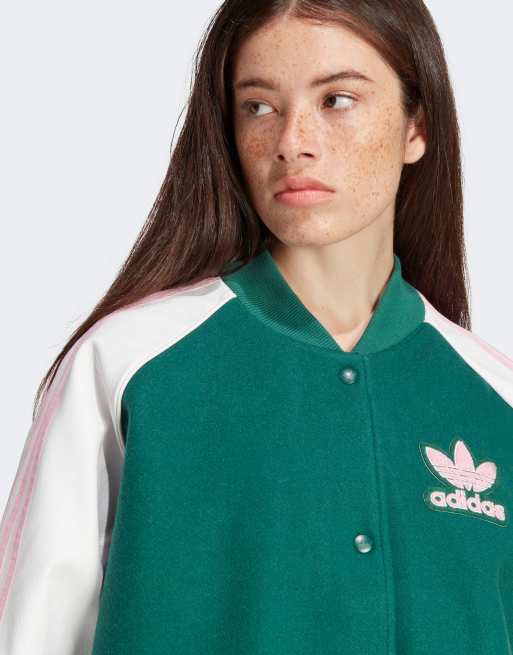 adidas Originals Superstar varsity jacket with pink detail in