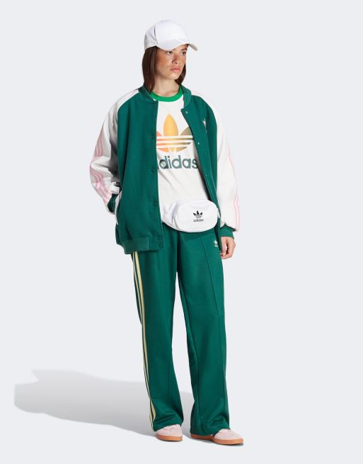 adidas Originals Superstar varsity jacket with pink detail in collegiate  green