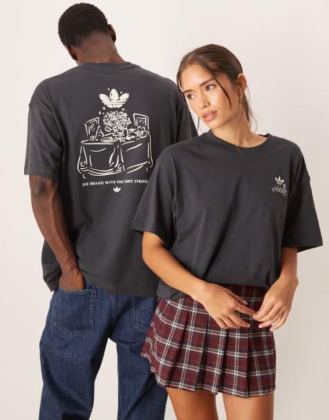 adidas Originals supper club graphic t-shirt in charcoal grey - view 1