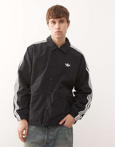 adidas Originals – Svart coach-jacka med tre ränder - view 1
