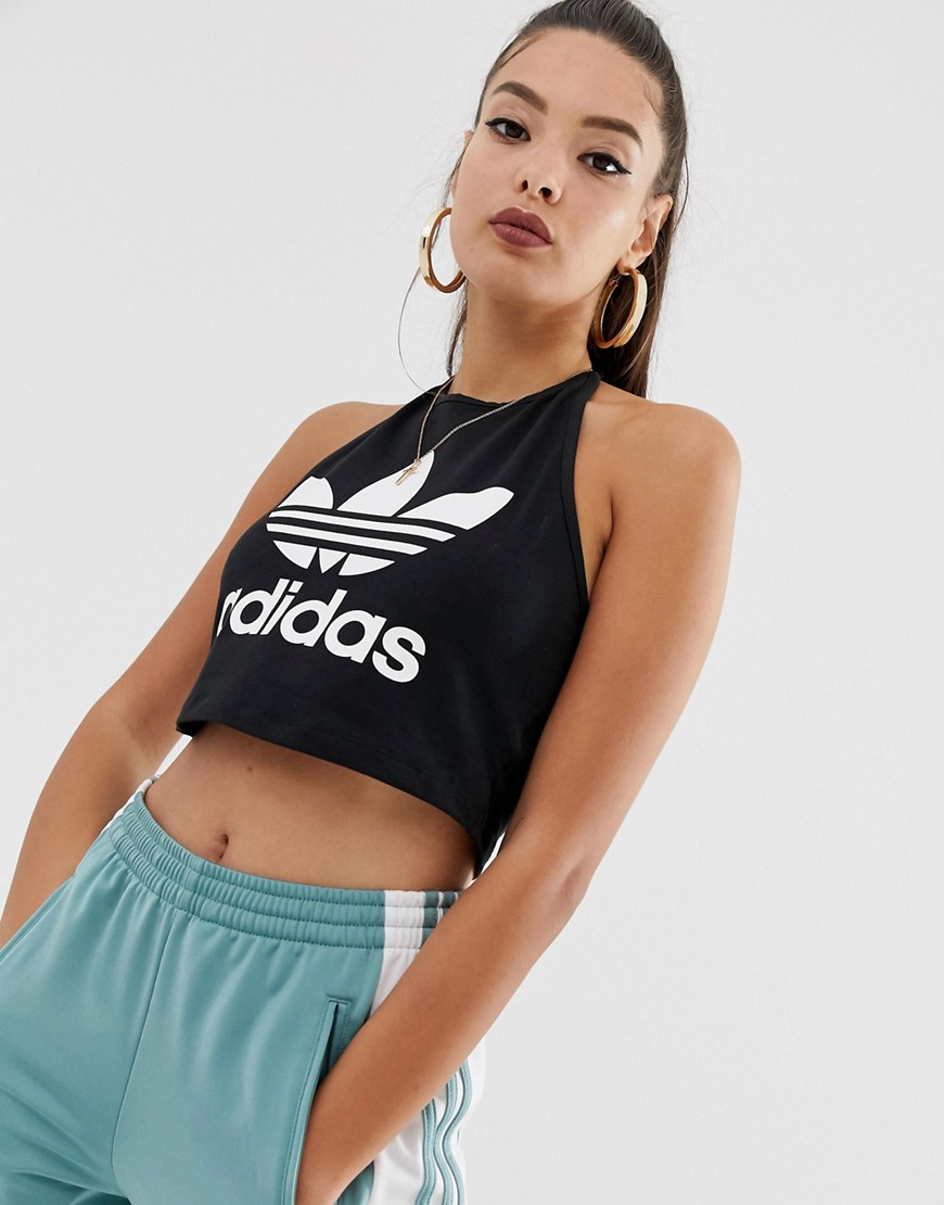 Adidas Originals – Svart halternecklinne med treklöverlogga
