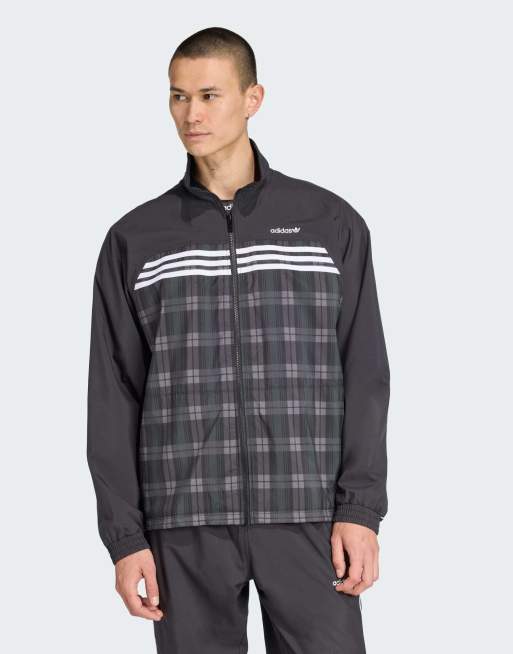 adidas Originals – Svart, ledig träningstopp med skotskrutigt mönster
