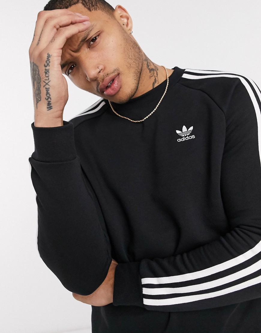 Adidas Originals – Svart sweatshirt med rund halsringning och tre ränder