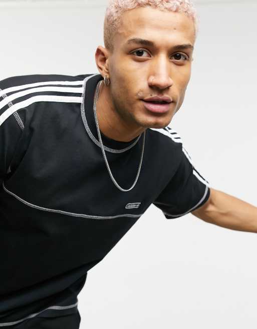 adidas Originals – Svart t-shirt med kontrastfärgade sömmar