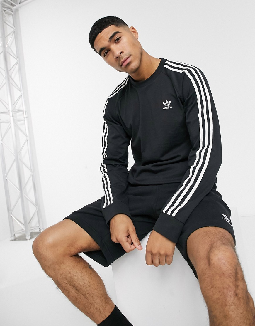 Adidas Originals – Svart t-shirt med lång ärm och 3 ränder