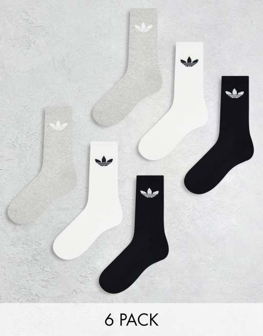 adidas Originals – Svarta/grå/vita strumpor med treklöver, 6-pack