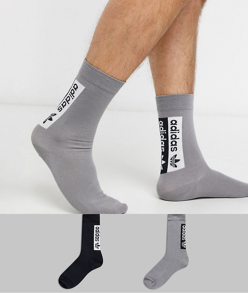 adidas Originals – Svarta och gråa strumpor med logga i 2-pack-Flerfärgad