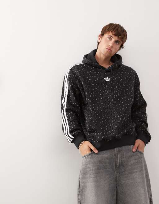 adidas Originals - Sweat à capuche ample avec imprimé léopard intégral - Noir
