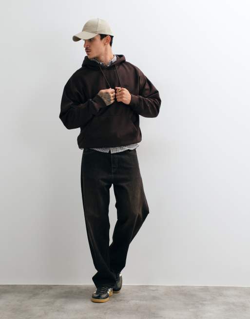 adidas Originals sweat à capuche ample marron foncé, 3 de 5