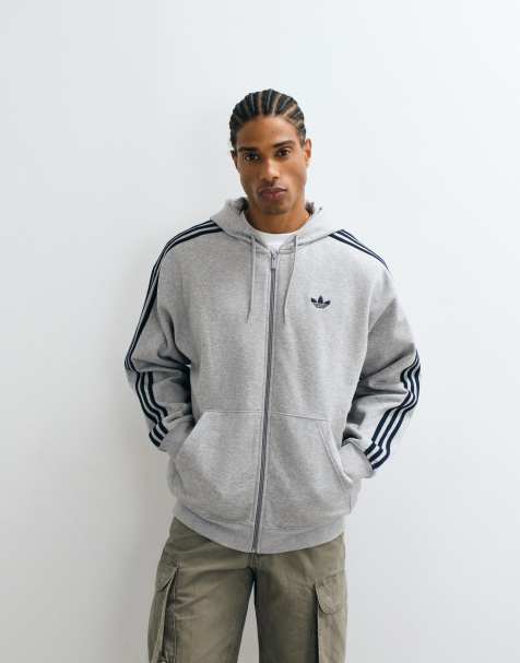 adidas Originals sweat à capuche ample zippé intégral gris - view 1