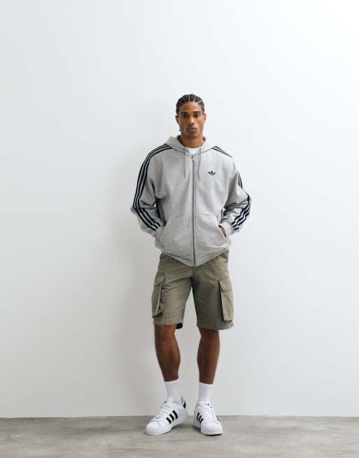 adidas Originals sweat à capuche ample zippé intégral gris, 2 de 5