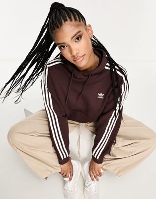 adidas Originals three stripe oversized hoodie in shadow brown - ASOS Price Checker