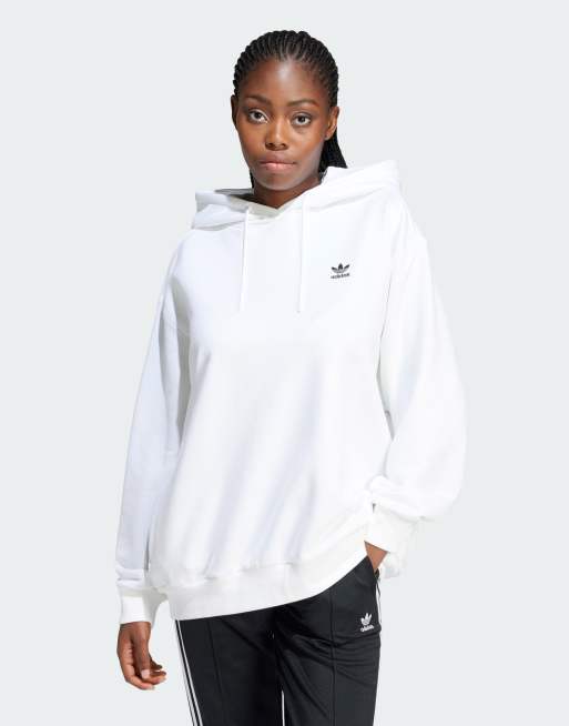 adidas Originals - Sweat à capuche oversize avec logo trèfle - Blanc