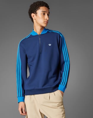 adidas Originals - Sweat de golf à col zippé et motif à 3 bandes - Indigo nuit-Bleu