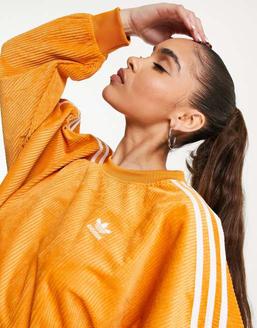 adidas Originals Sweat en velours côtelé à trois bandes Orange