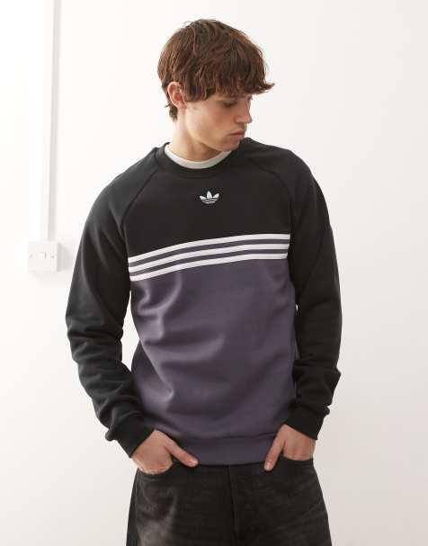 adidas Originals - Sweat ras de cou avec rayures sur la poitrine - Onyx aurora/noir - view 1