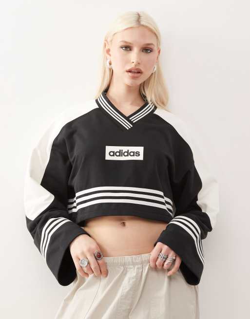 adidas Originals - Sweat ras de cou effet color block - Noir/blanc cassé