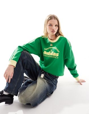 adidas Originals - Sweat-shirt style rétro avec logo - Vert et jaune