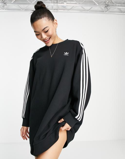 aankomst dempen bereik adidas Originals - Sweater-jurk met drie strepen in zwart | ASOS