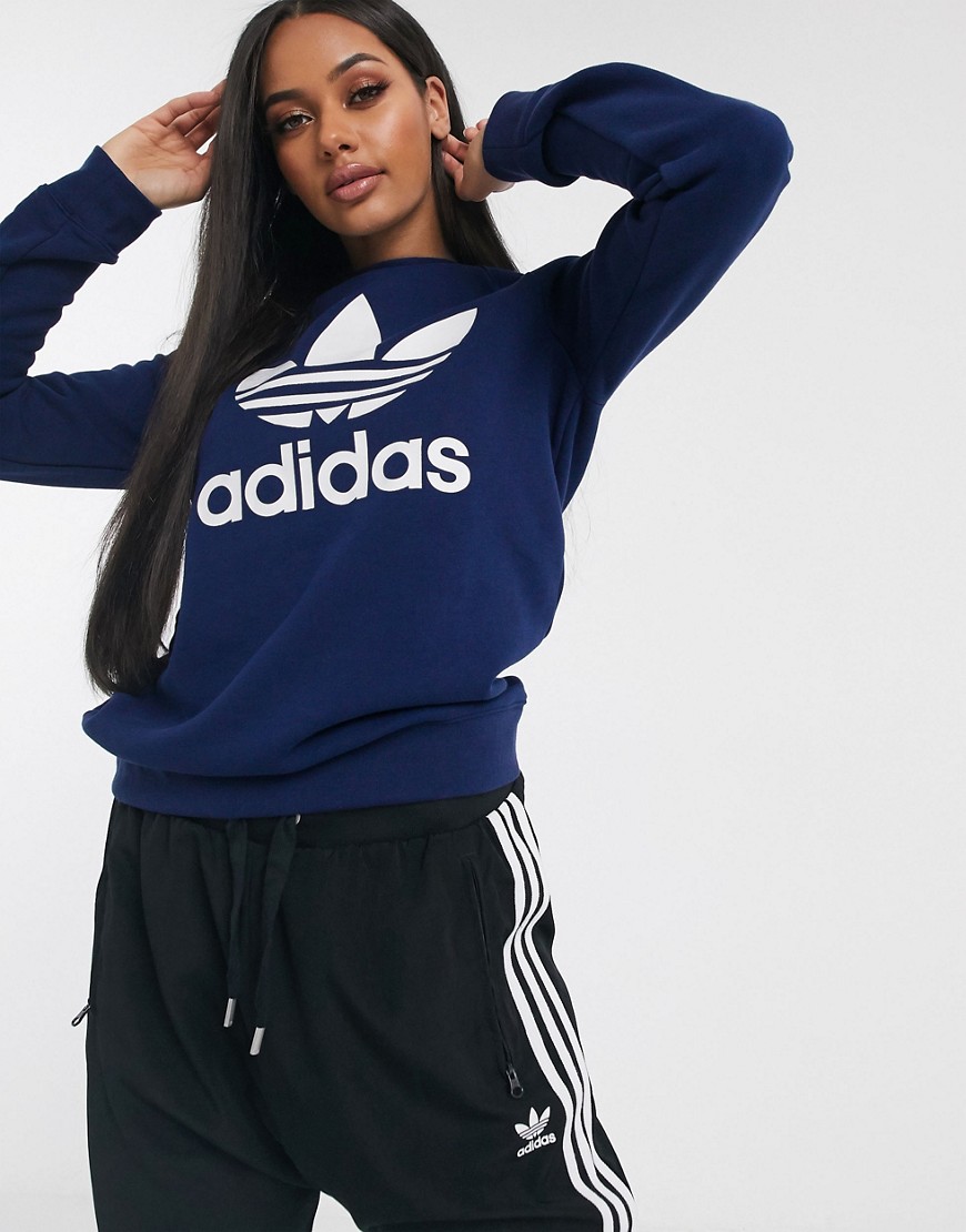 Adidas Originals - Sweater met ronde hals en Trefoil-logo-Marineblauw