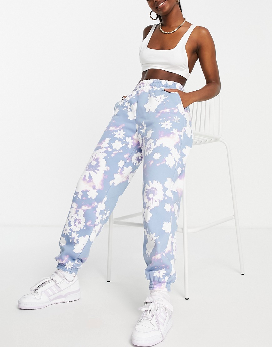 Adidas Originals sweatpants in blue with flower print-Blues