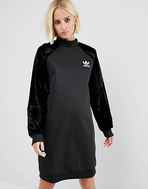 adidas Originals Sweatshirt Dress With Velvet Sleeves | ASOS