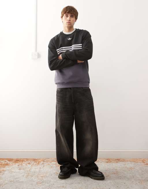 adidas Originals – Sweatshirt in Aurora Onix / Schwarz mit Rundhalsausschnitt und Streifen auf der Brust, 2 von 5