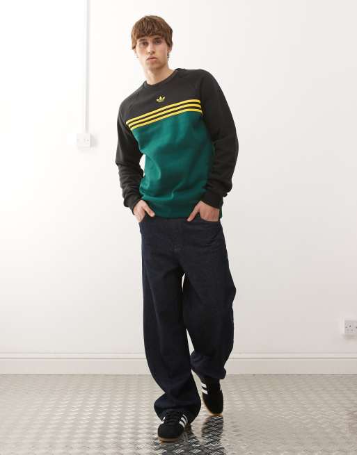 adidas Originals – Sweatshirt in Collegiate Green / Schwarz mit Streifen auf der Brust und Rundhalsausschnitt, 2 von 5