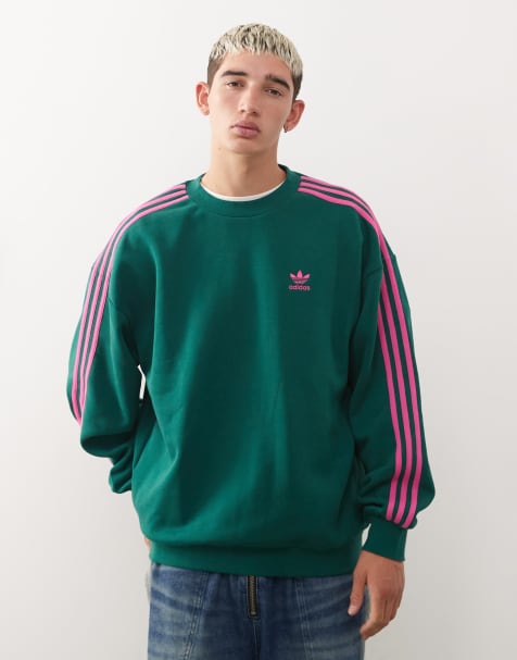 adidas Originals - Sweatshirt met 3-Stripes in groen en roze - view 1