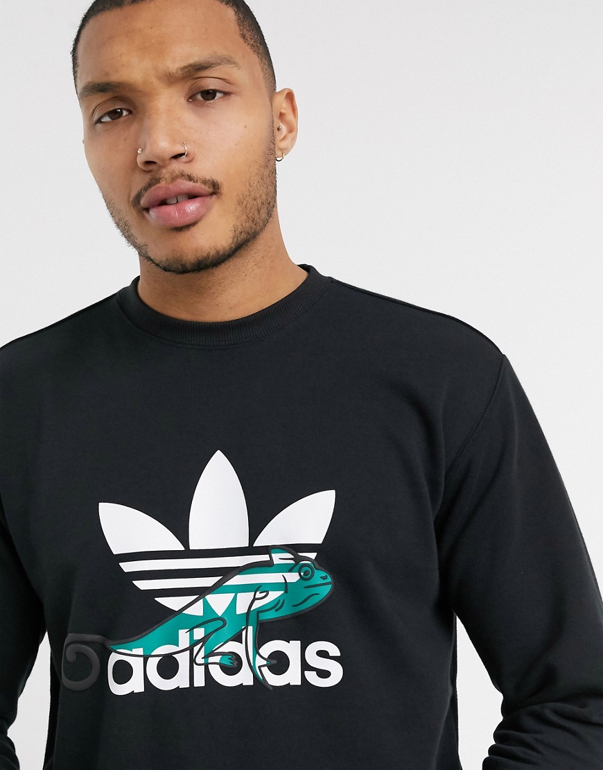 Adidas Originals - Sweatshirt met kameleonprint en trefoil-logo in zwart
