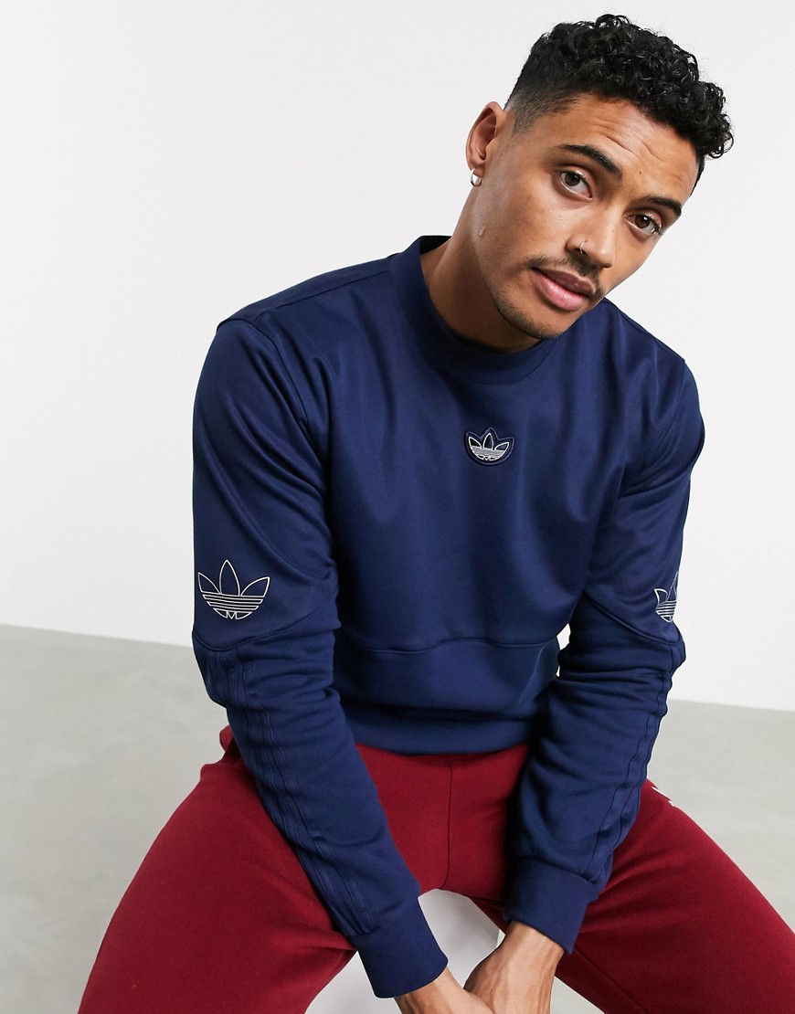 Adidas Originals - Sweatshirt met omlijnd trefoil-logo in marineblauw