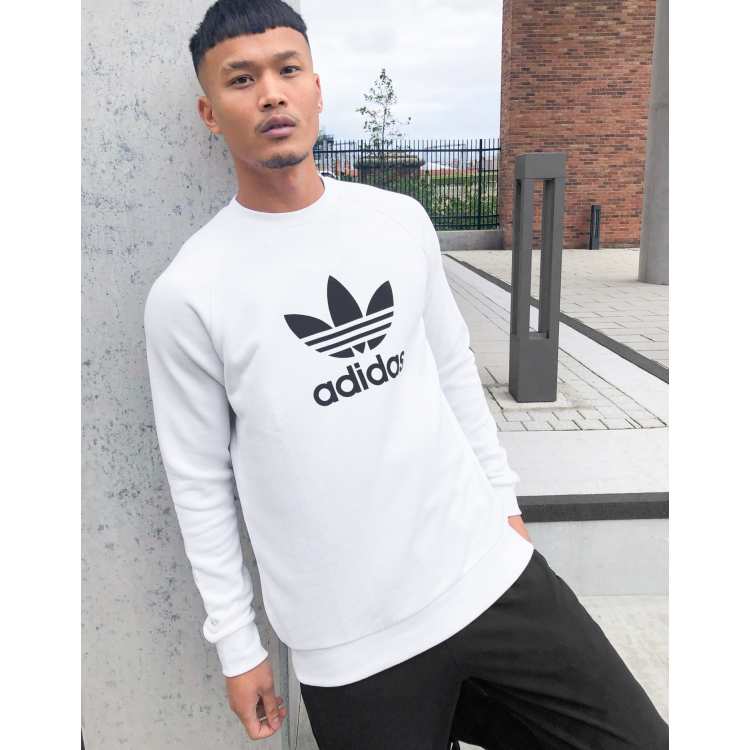 adidas Originals Sweatshirt mit groBem Dreiblattlogo in WeiB ASOS