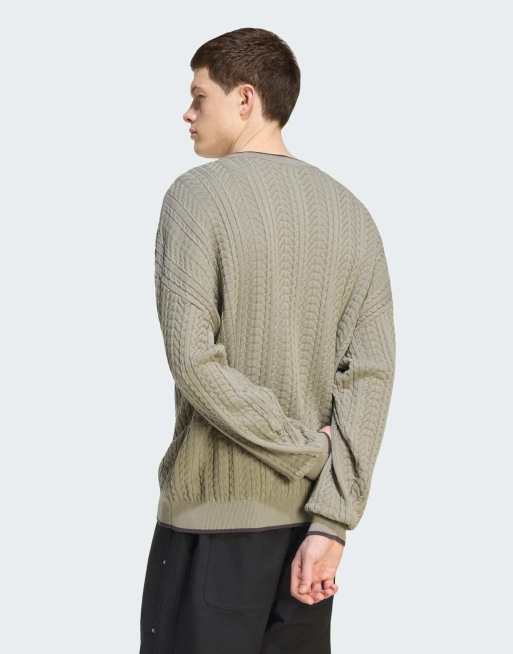 adidas Originals Sweatshirt mit Zopfmuster und Rundhalsausschnitt in Silbergrau, 2 von 4