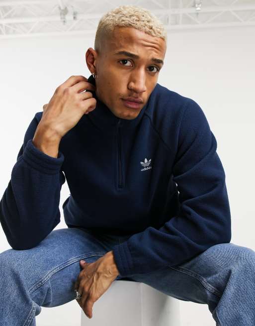 adidas Originals - Sweatshirt van fleece met 1/4 rits in marineblauw