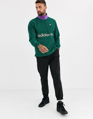 adidas originals sweatshirt with half zip in green