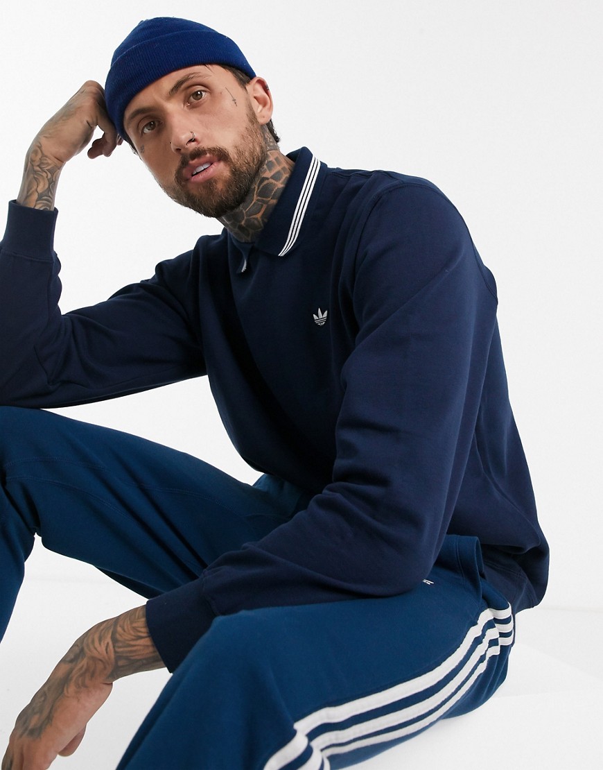 Adidas Originals sweatshirt with polo collar in navy