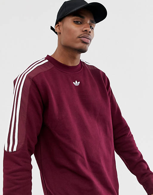 adidas Originals sweatshirt with trefoil logo print 3 stripes in burgundy  FH6883 | ASOS