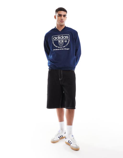 adidas Originals sweatshirt with varsity graphic in navy ASOS