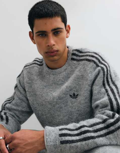 adidas Originals sweter dzianinowy z trzema paskami w kolorze szarym - view 1