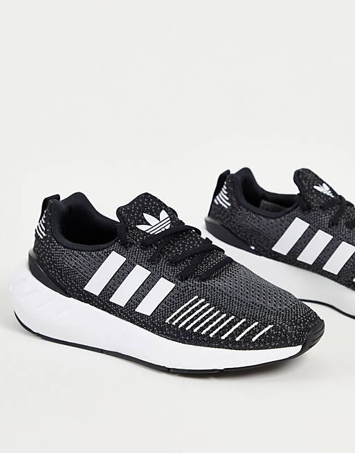 adidas Originals Swift Run 22 trainers in black with white stripes