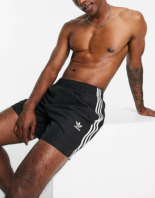 adidas Originals Swimwear 3 stripe shorts in black | ASOS