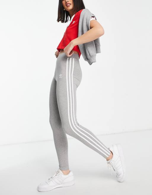 adidas Originals – Szare legginsy z trzema paskami i logo Trefoil 