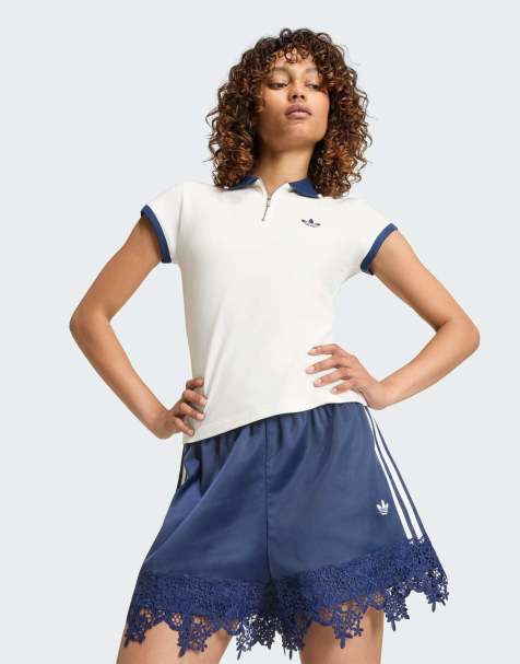 adidas Originals – Szorty satynowe z koronką w ciemnym kolorze indygo - view 1