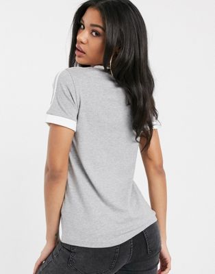 Tops imprimés Adidas Originals - T-shirt 3 bandes à bordures contrastantes - Gris